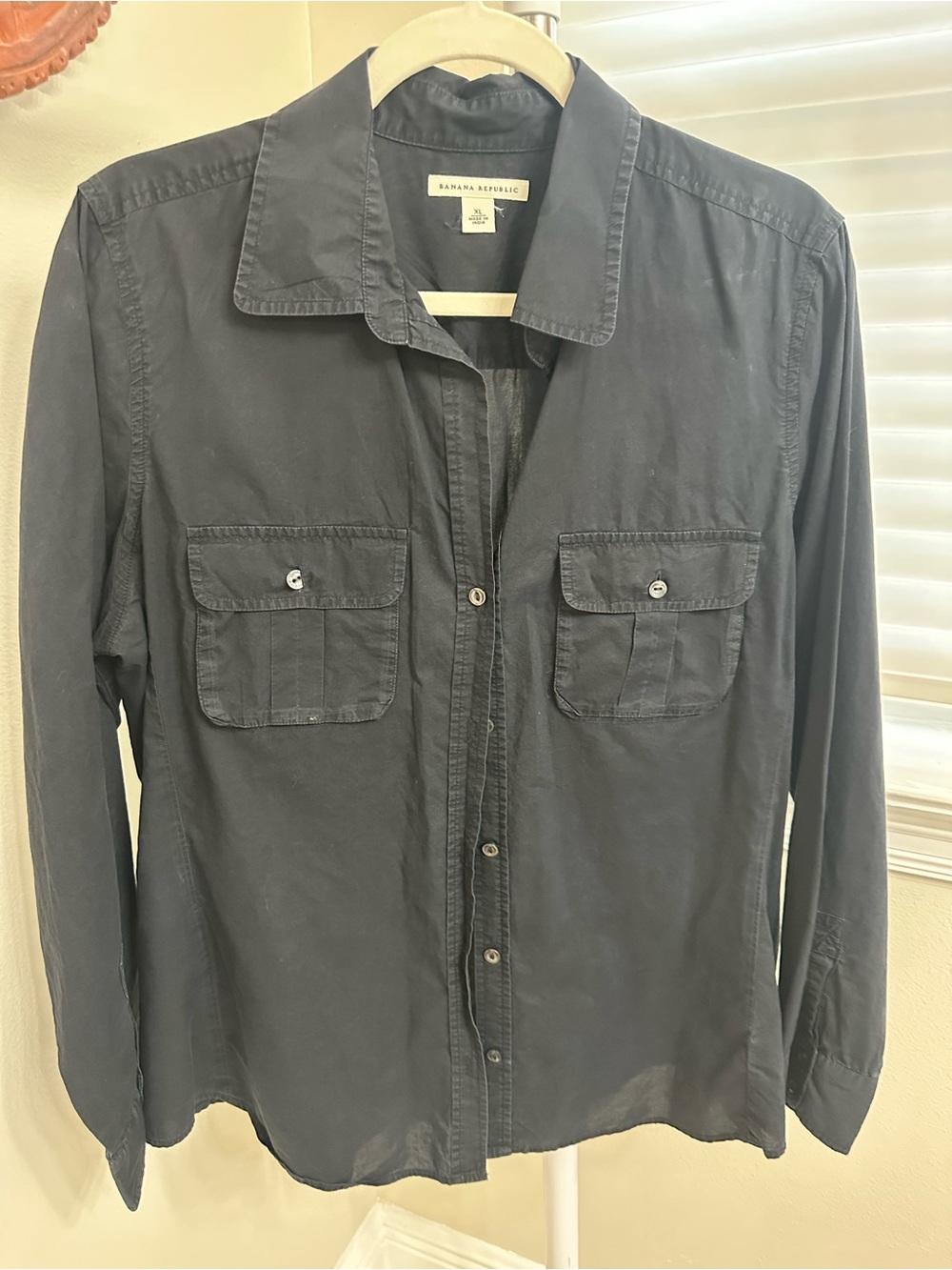 Banana Republic Black Button-Front Women's Shirt Blouse, 100% cotton, XL
